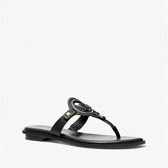 Michael Kors Aubrey Cutout Signature Logo Leather T-Strap Sandal - Picture 1 of 3
